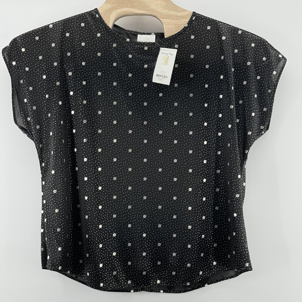 Vintage TR Bentley Blouse Large Black Metallic Polka Dot Art Top Made USA Party